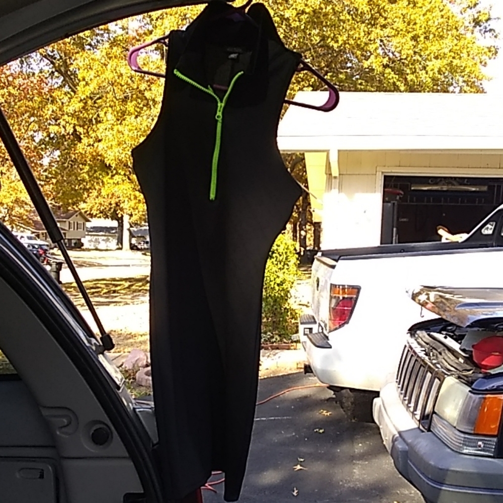 Black and neon green zip up athletic dress